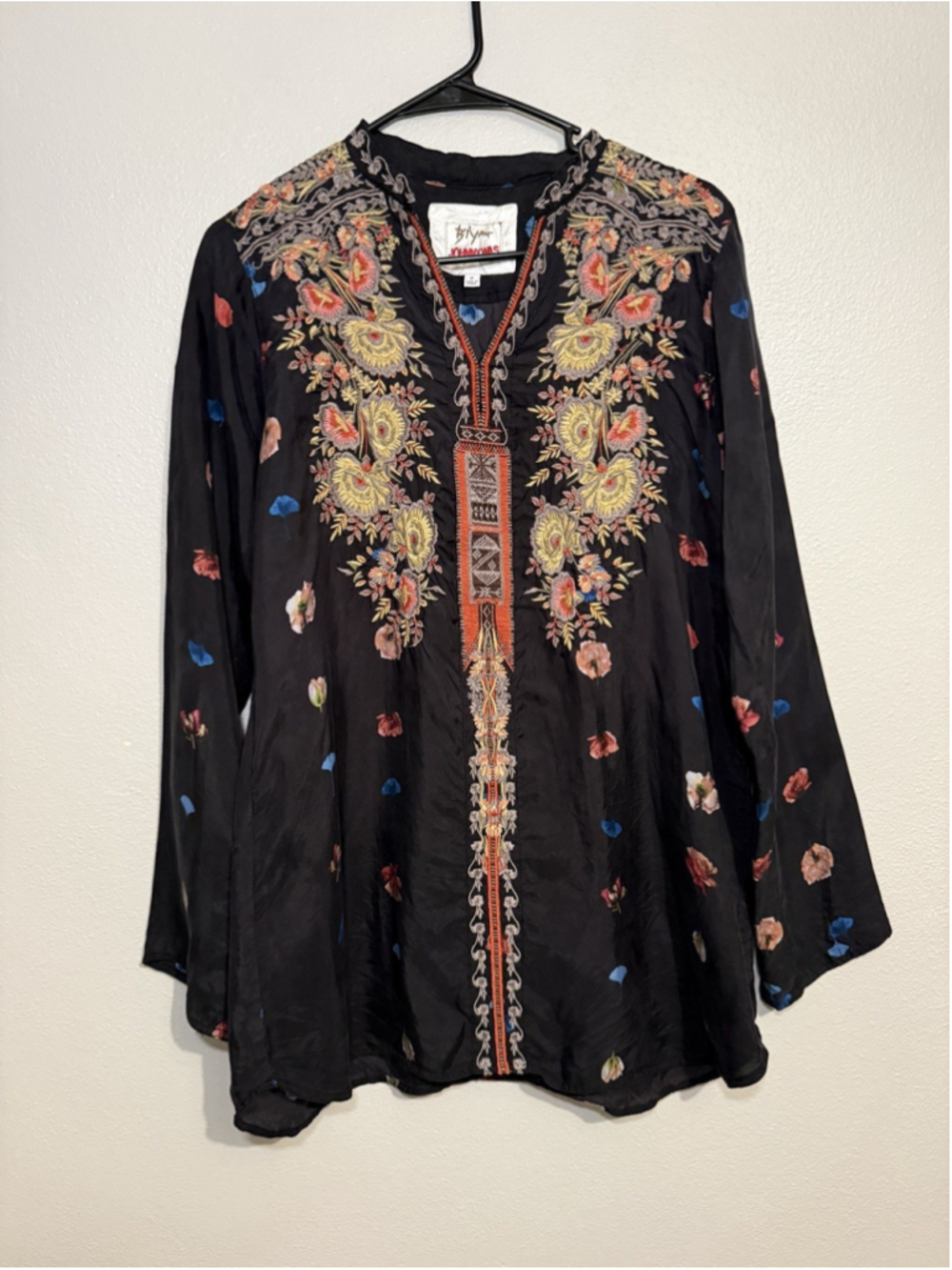 Johnny Was Biya Embroidered Cupra Tunic Boho Floral Blouse M